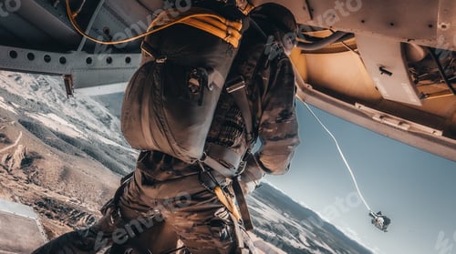 Vista previa: Amazing shot of an airborne forces soldier going to jump from an airplane