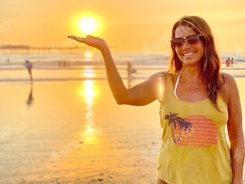 Preview: California girl having fun in the sun at the beach at sunset