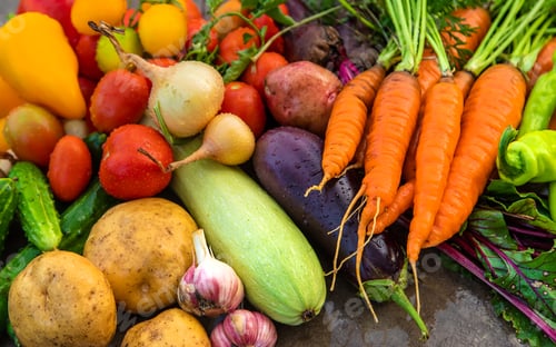Preview: Harvest vegetables in the garden. Selective focus.