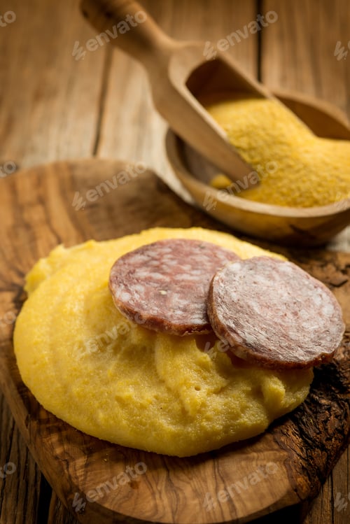 Preview: polenta with salami, traditional italian recipe