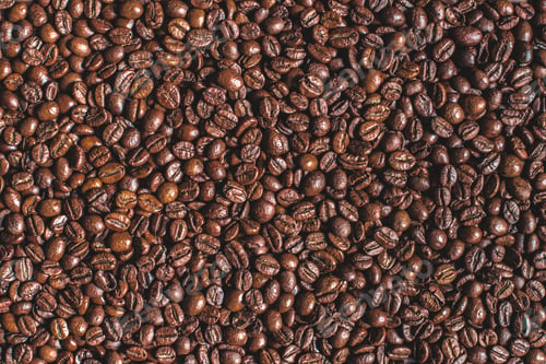 Preview: close up of heap of roasted aromatic brown coffee beans