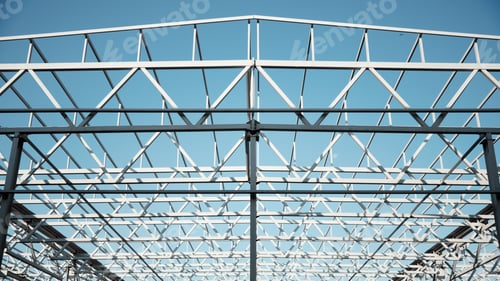 Preview: Metal constructions. Large warehouse building under construction