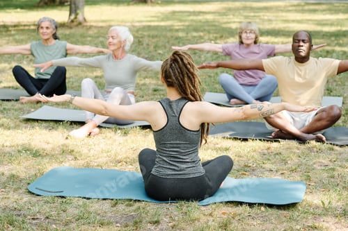 Preview: People meditating outdoors in the park