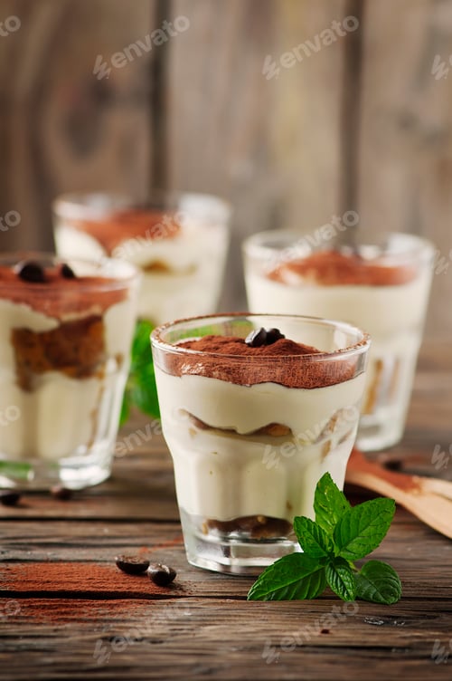 Preview: Traditional italian cake tiramisu with cookie and coffee