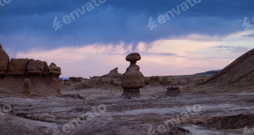 Preview: Red Rock Formations in Desert at Sunset. Spring Season. Goblin Valley State Park