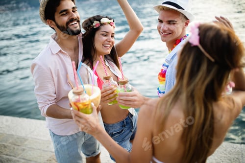 Preview: Summer joy and friendship concept with young people on vacation