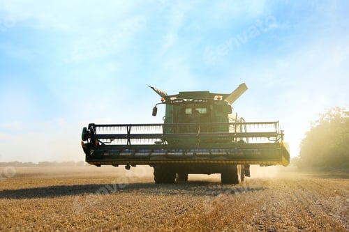 Preview: Modern combine harvester in field. Agricultural industry