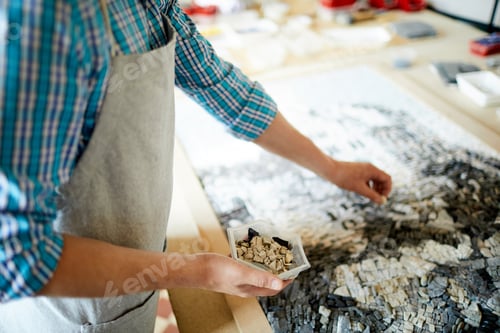 Preview: Unrecognizable Artist Working on Mosaic