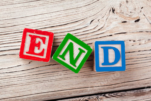 Preview: Wooden toy Blocks with the text: end