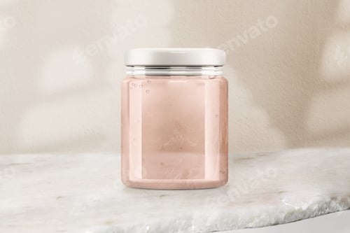 Preview: Pink jelly glass jar, food product packaging with design space