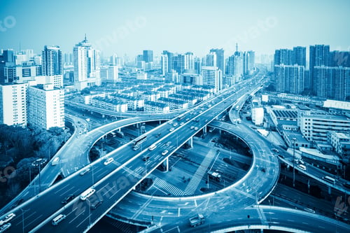 Preview: city overpass in shanghai with blue tone