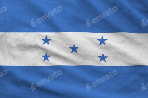 Preview: Honduras flag depicted on folded wavy fabric of old cloth