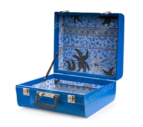 Preview: Open blue suitcase, isolated on white background