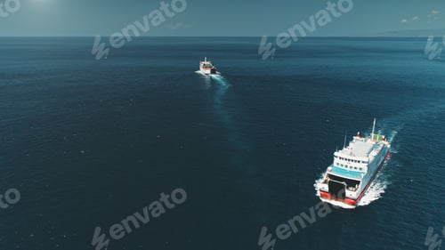 Preview: Aerial Drone Flight: Two Ferrys sailing in ocean