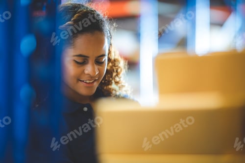 Preview: African American worker person working with safety in warehouse logistic factory