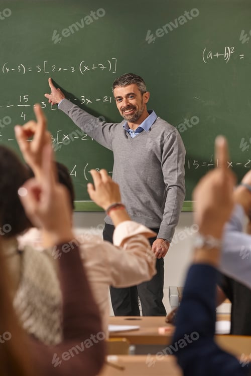 Preview: Math teacher giving lessons. Classroom with students. Elementary education