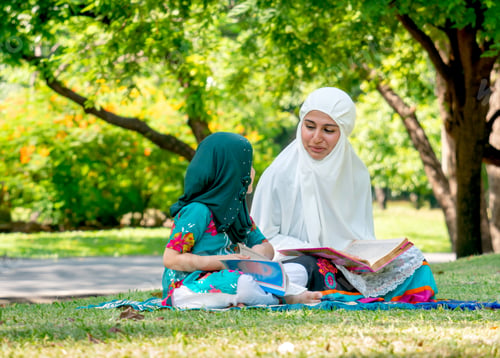 Preview: Muslim mother teach her daughter to read religion textbook for understanding the way of good life
