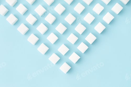 Preview: Sugar Cubes Geometry Pattern on Blue Background with Copy Space.