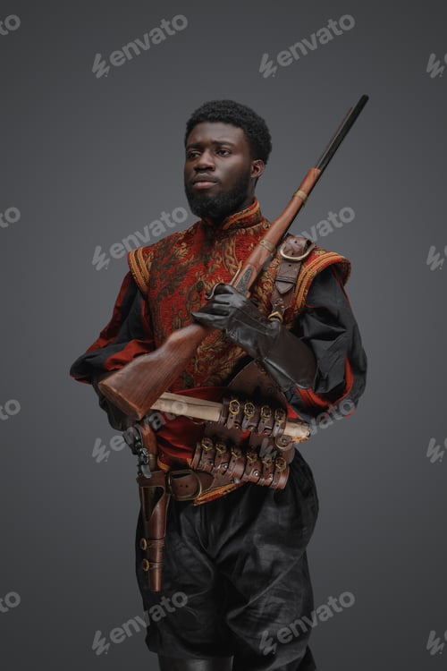 Preview: Curly haired soldier of african ethnic from 18th century