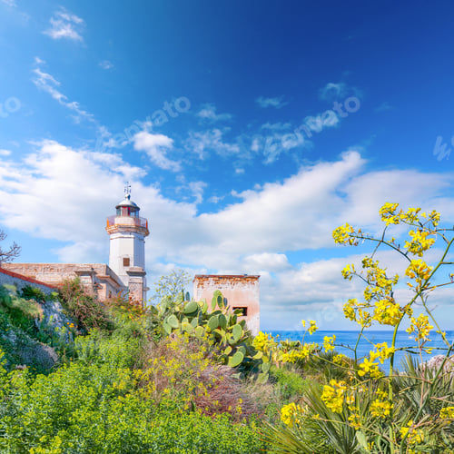 Preview: Scenic sunny day over Capo Zafferano Lighthouse