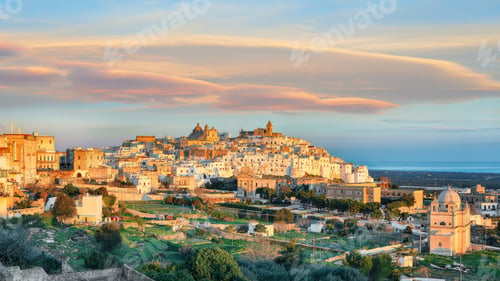 Preview: Attractive view on Ostuni white town skyline and Madonna della Grata church