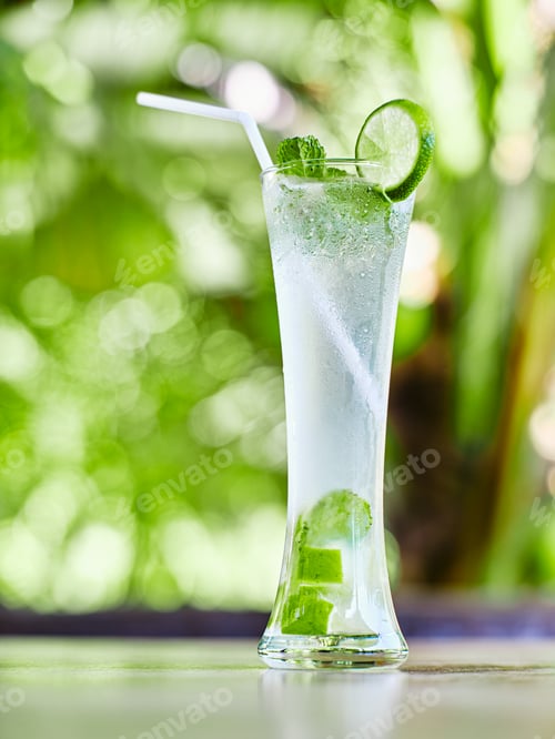 Preview: mojito cocktail in tall glass with straw
