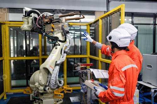 Preview: Engineer teach trainee operation maintenance and programing robot arm to work on heavy industry