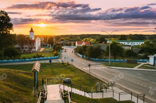 Preview: Yurovichi. belarus. Sunset evening summer.
