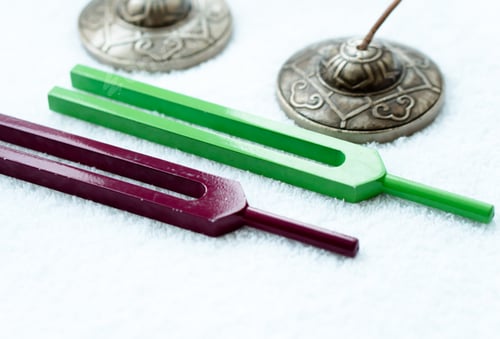 Preview: tibetan bells and tuning forks at white background