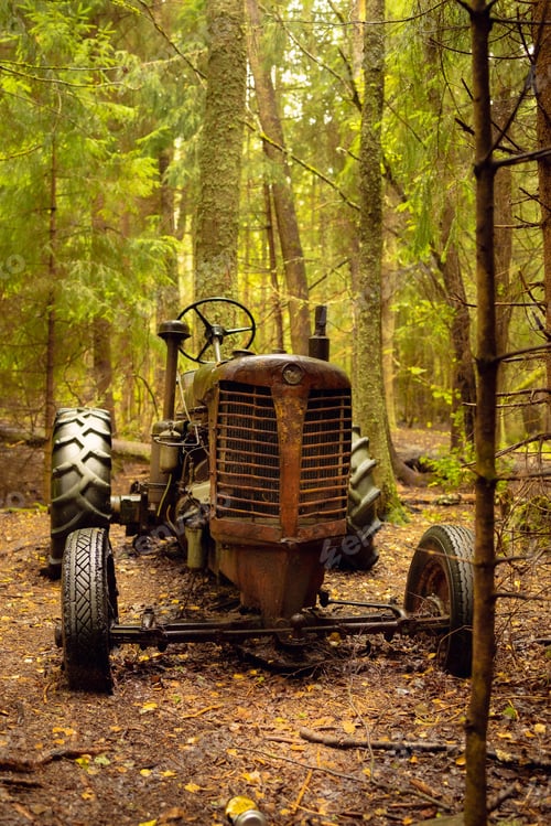 Preview: Closeup of rusty tractor in the forest