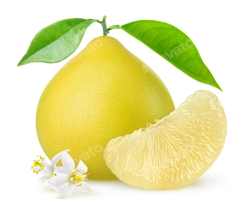 Preview: Pomelo Fruit with Slice and Flowers on White