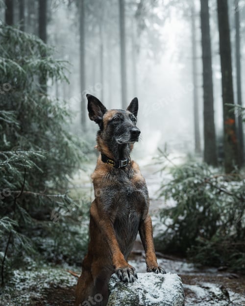 Preview: Alert Belgian Malinois in a Misty Forest