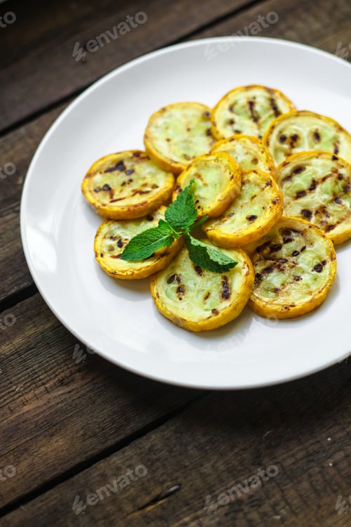 Preview: Grilled Zucchini (Snack Or Salad). Top Food Background. Copy Space
