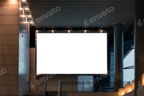Visualização: Grande cartaz com configuração de iluminação em edifício moderno