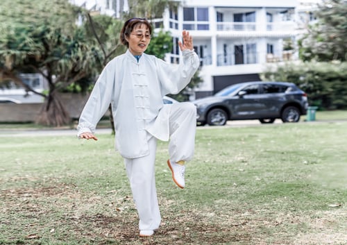 Preview: Mature Chinese woman do tai chi outdoor in the park