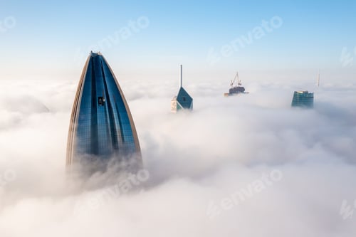 Preview: Kuwait city buildings at fog time
