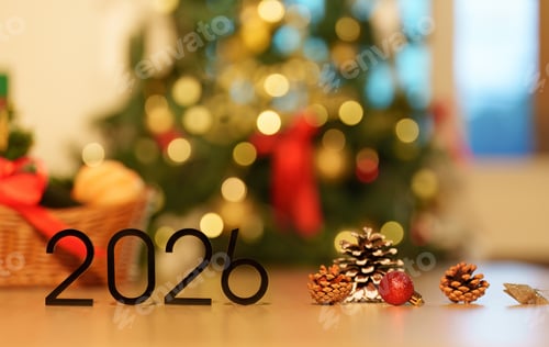 Visualização: Natal e Ano Novo de 2026 com pinhas e decorações