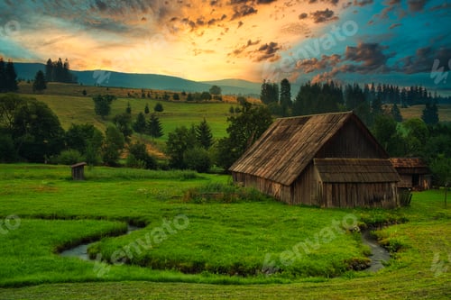 Preview: Wood cabin on the meadow