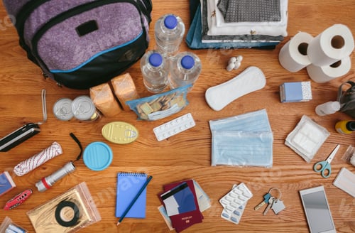 Preview: Top view of emergency backpack preparations