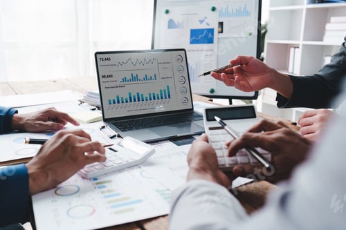 Preview: Group of Business People Meeting analysis financial plan, discussion, research with paperwork at