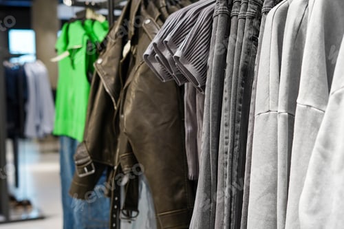 Preview: Fashion stylish luxury clothes in the shopping mall. Capsule spring wardrobe