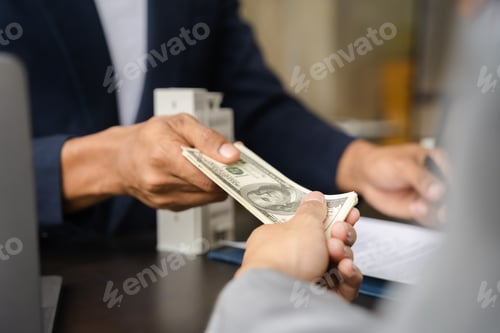 Preview: agent asking costumer for contract to buy, get insurance or loan real estate or property.