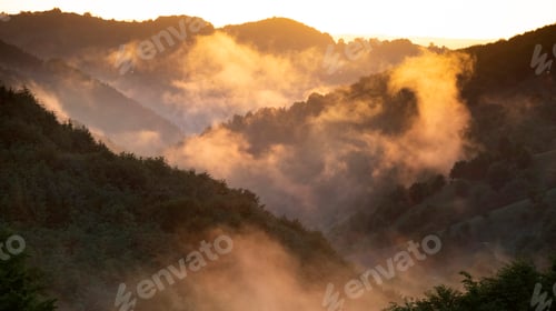 Preview: Magic foggy sunset in transylvaninan mountains.
