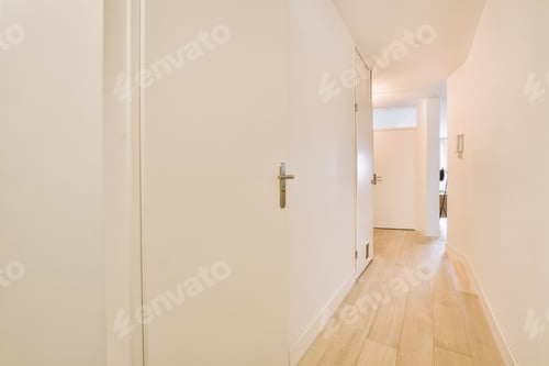 Preview: Narrow corridor with doors and lamp