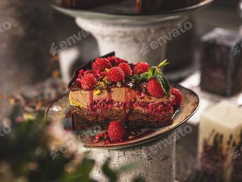 Preview: Slice of layered mousse chocolate cake