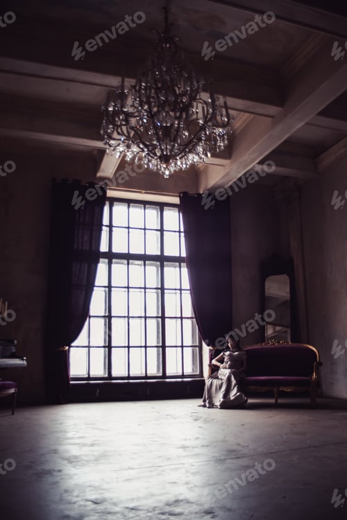 Preview: Young Pregnant Asian Woman In Beautiful Dress Indoors Near Window