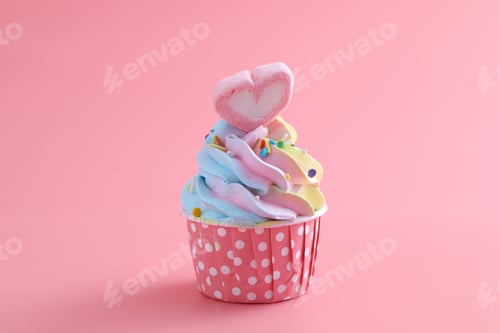 Preview: Colorful Cupcake Isolated In Pink Background