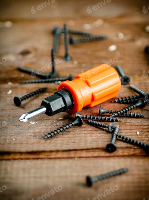 Preview: Screwdriver with a bunch of self-tapping screws.