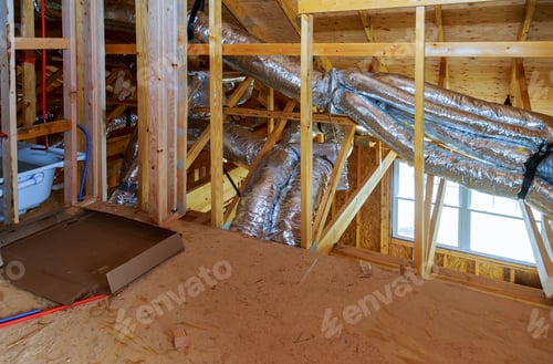 Preview: Ventilation installation air conditioner system in a frame house building