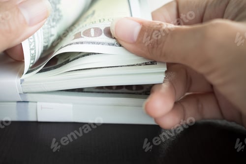 Preview: Finger Count Dollar 100 Cash American Usd Sign Money Banknote Pile